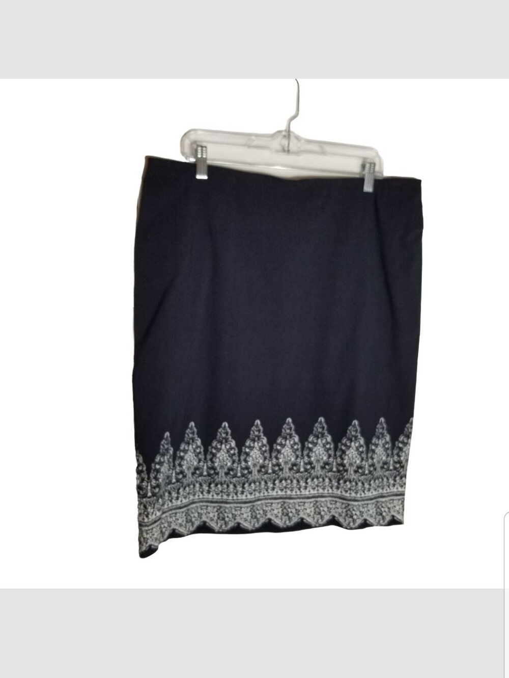 Linda Matthews Skirt Women's XL Floral Paisley Pencil Straight Navy Blue White